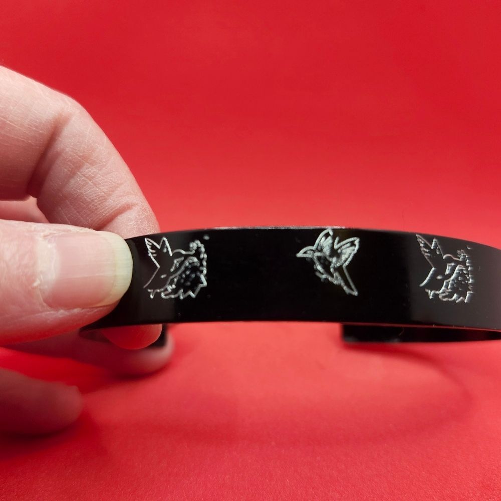 Hand Crafted Engraved Cuff Bracelet Black Hummingbird